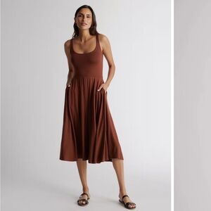 Quince Brown Tencel Jersey Fit & Flare Dress XL